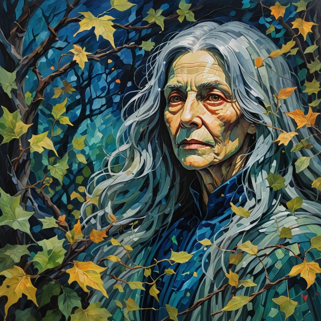 Eerie Ghost Woman in Garden, Neo-Impressionist Style