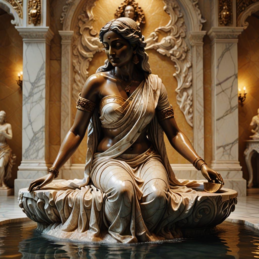 Baroque Marble Sculpture of an Indian Woman