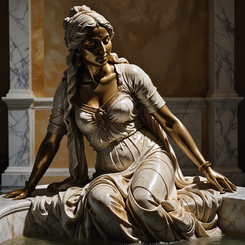 Marble Sculpture of Indian Woman in Baroque Style