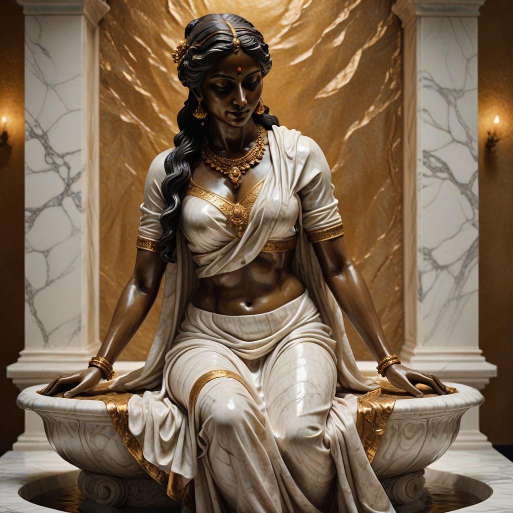 Baroque Marble Sculpture of Indian Woman Bathing