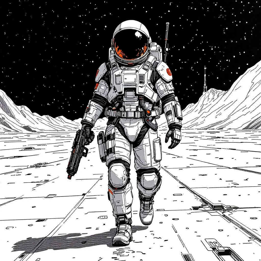 Astronaut Spacewalk Line Art Illustration