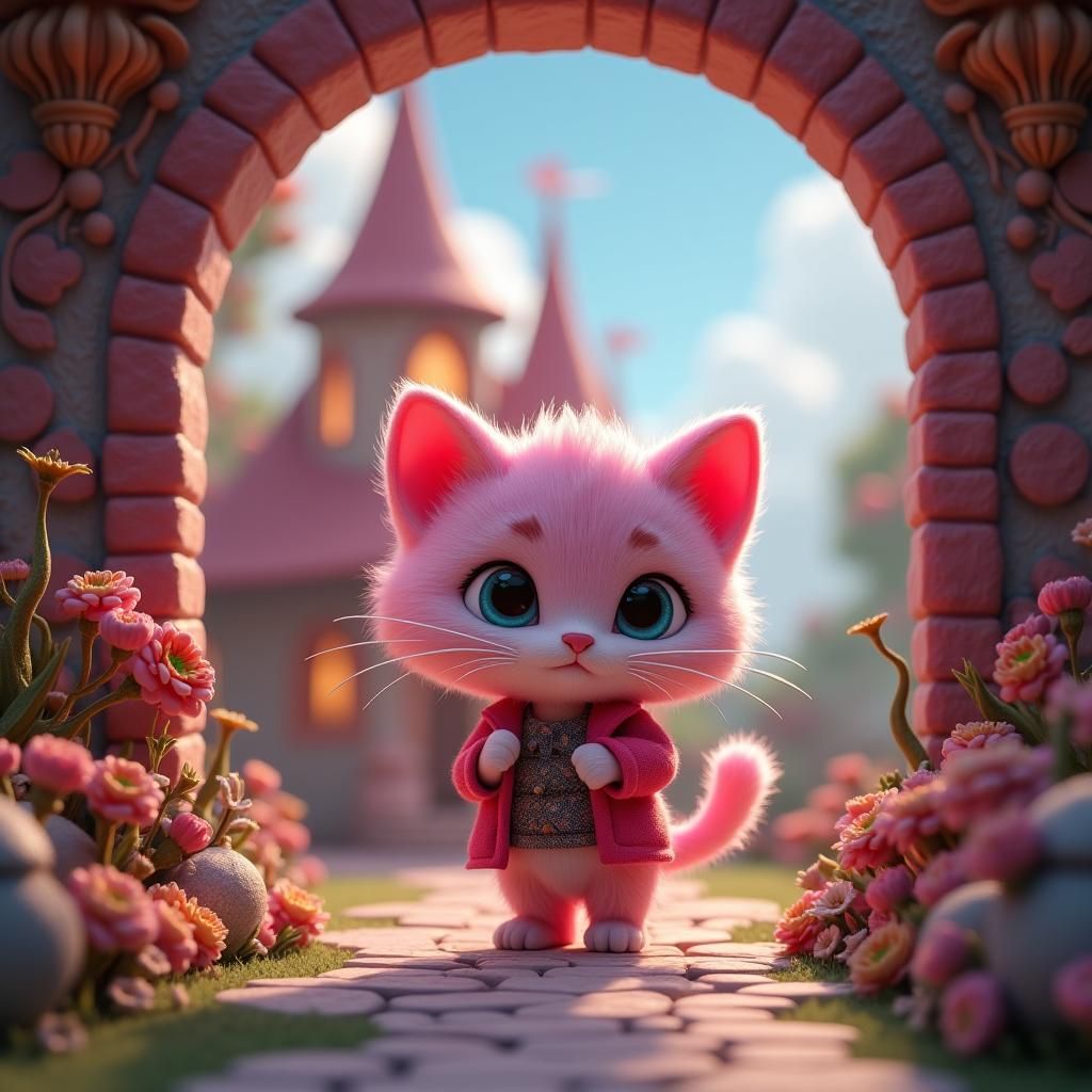 Pink Kitty Inspects Fairytale House in 3D