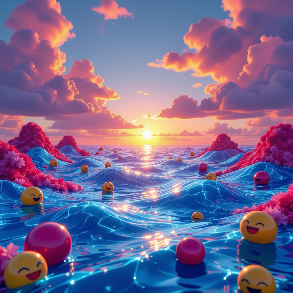 Emoji Landscape: Surreal 3D Digital Matte Painting