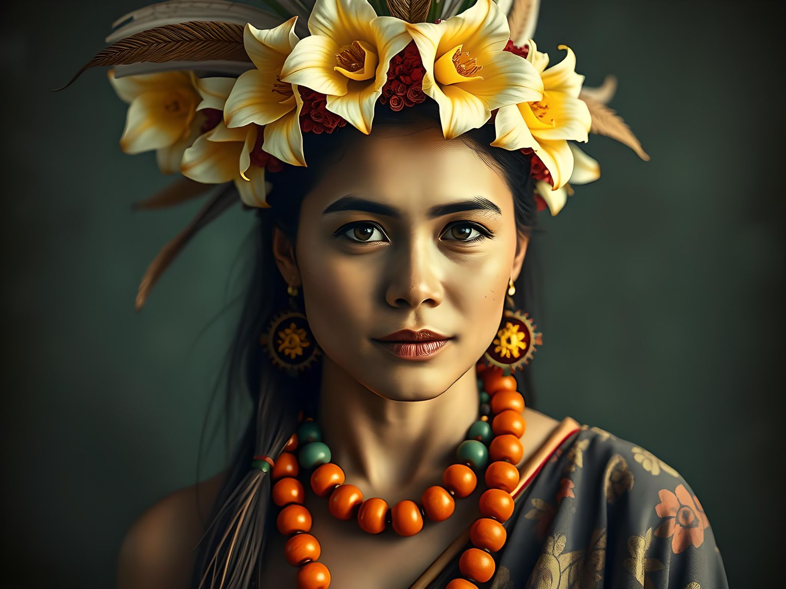 Polynesian Woman Portrait in Traditional Dress
