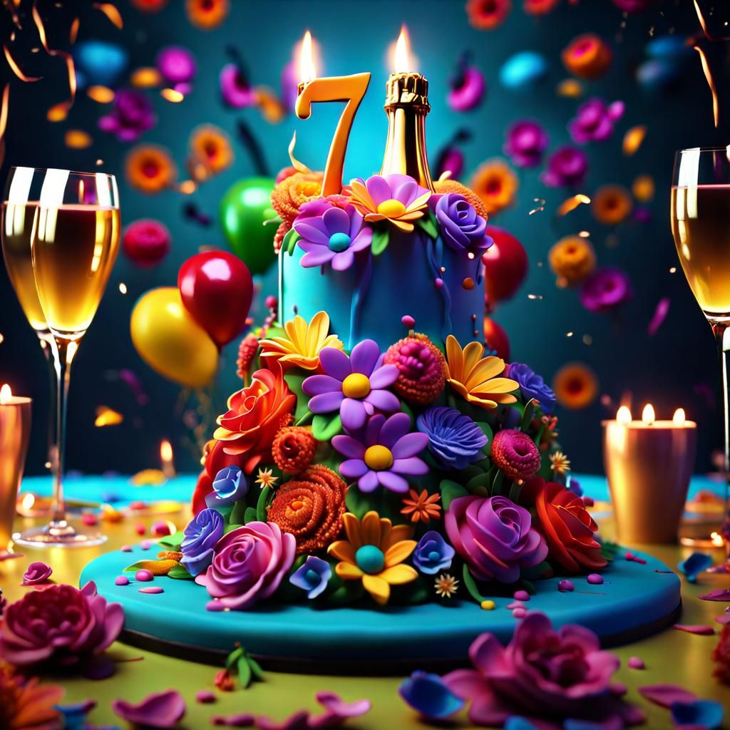 Vibrant 71st Birthday Cake with Colorful Flowers