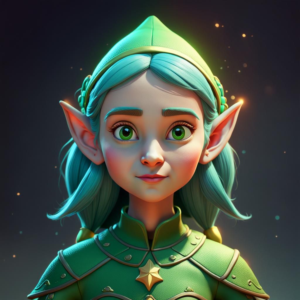 Charming Elf Girl in 3D Animated Style