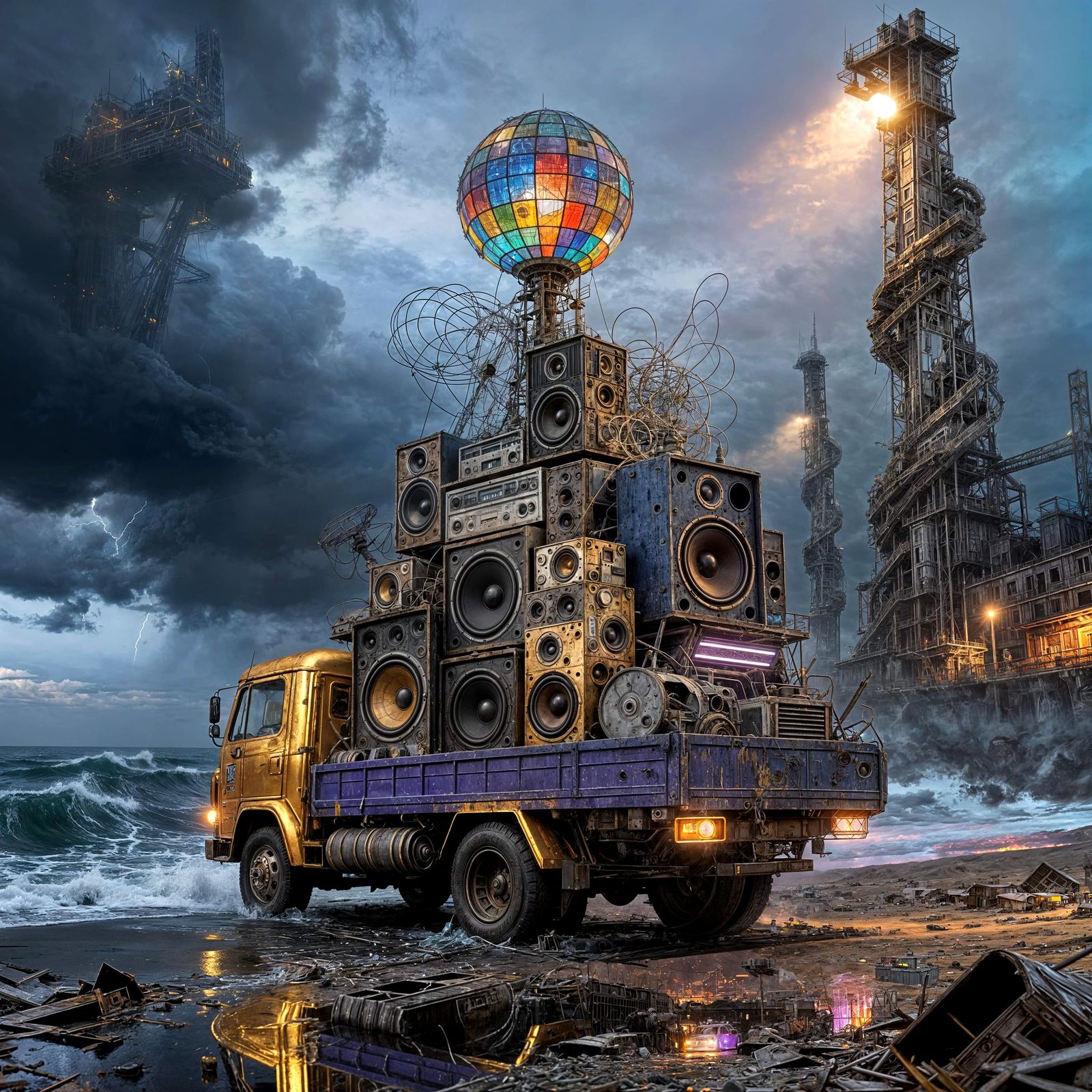 Epic Dystopian Sound System Sculpture on Truck