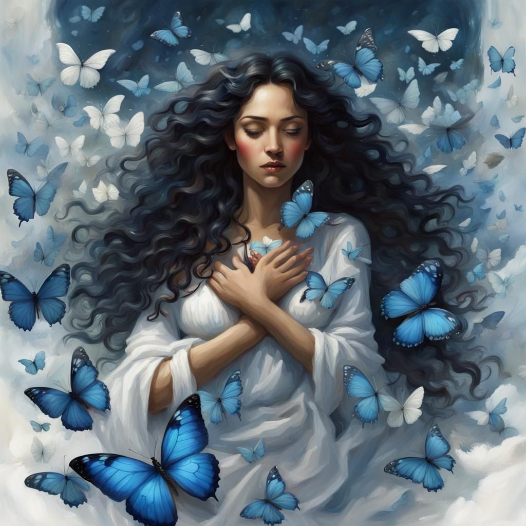 Woman Giving Birth to Butterfly, Detailed Matte Painting