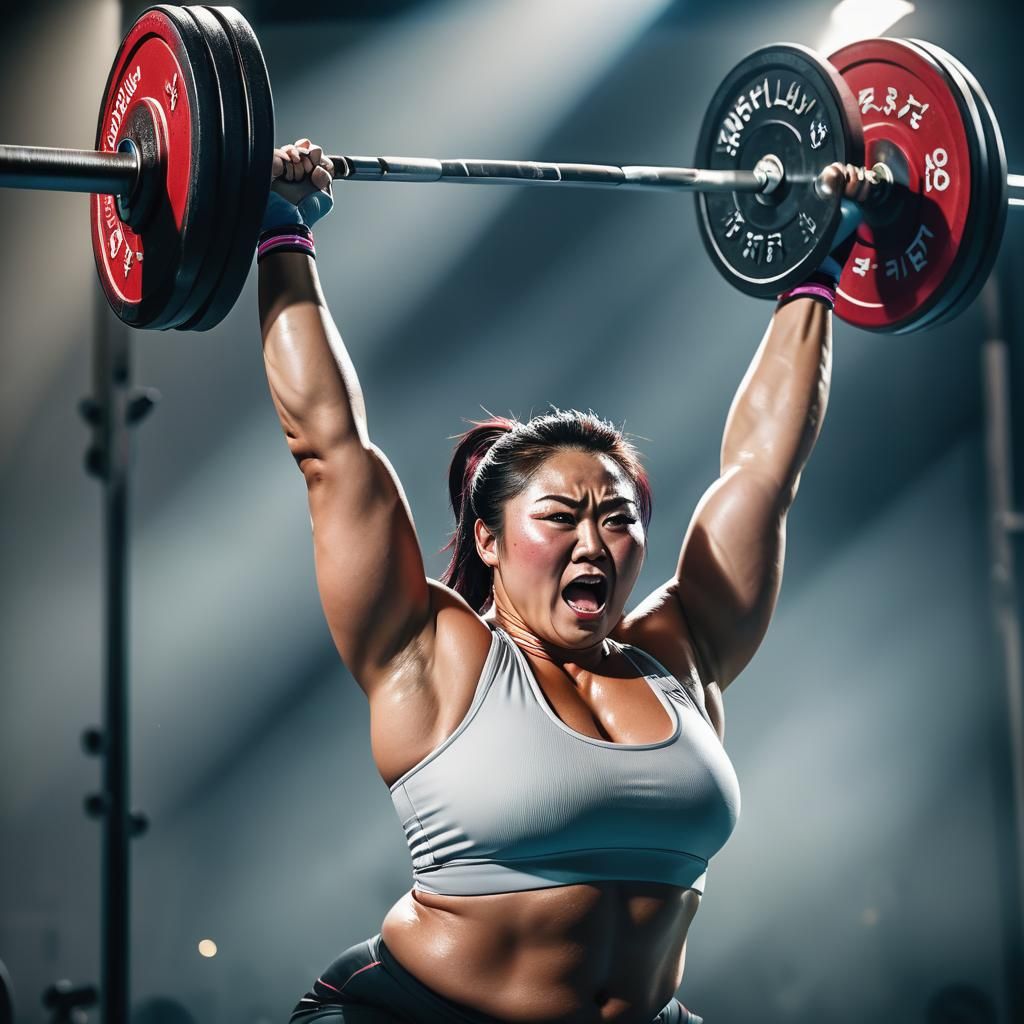 Intense Weightlifting Portrait of Plus Size Athlete