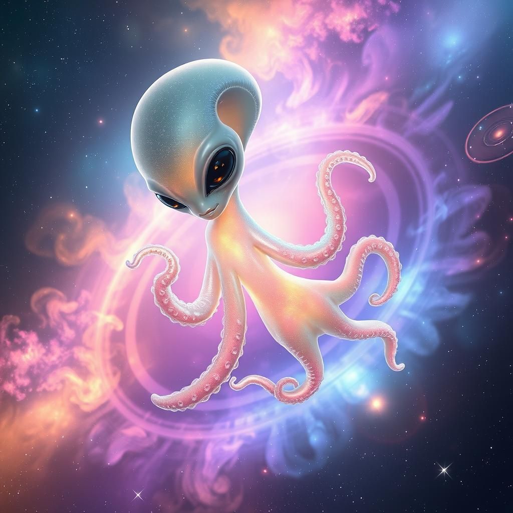 Luminescent Alien-Human Hybrid in Cosmic Expanse