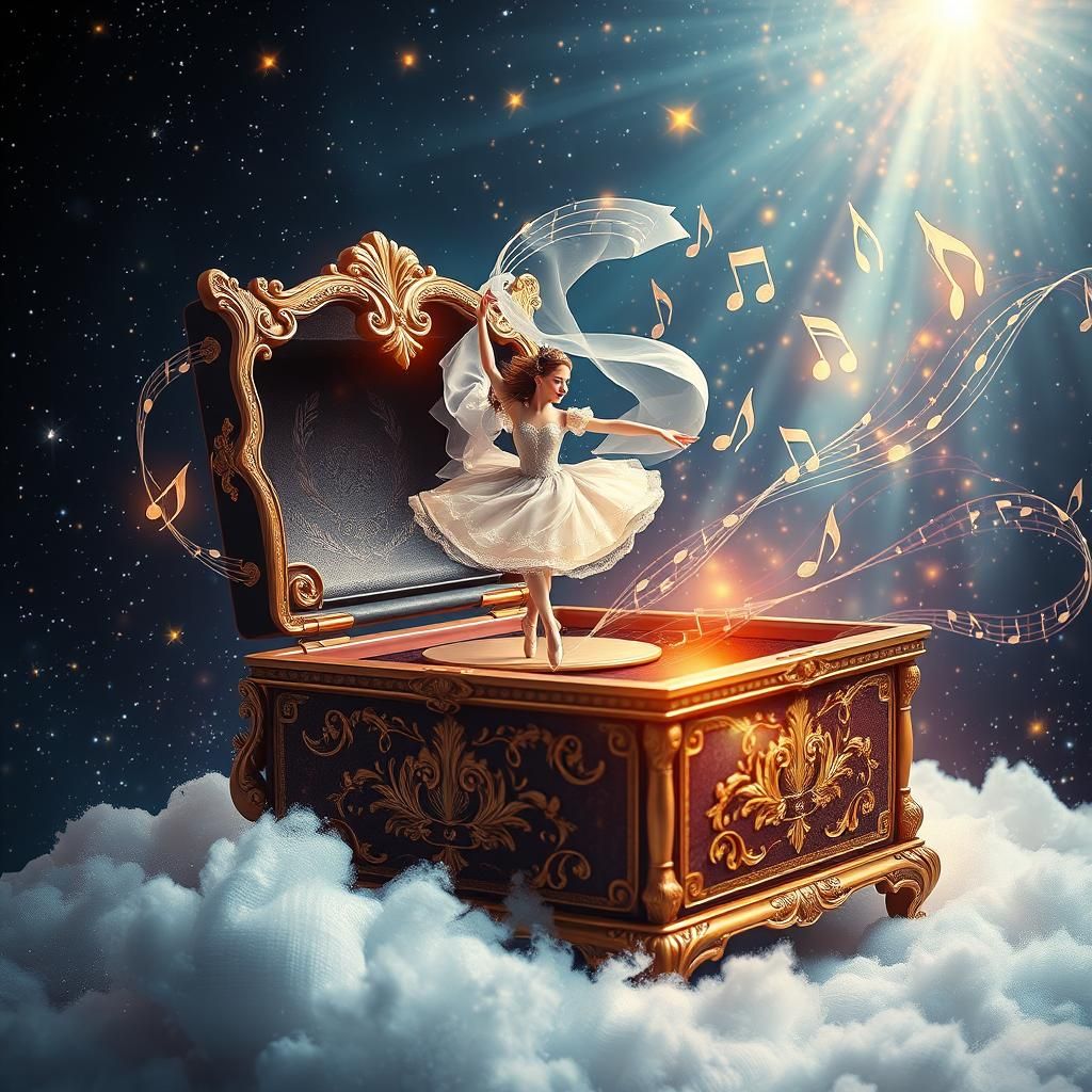 Ornate Music Box with Ballerina in Holographic Style