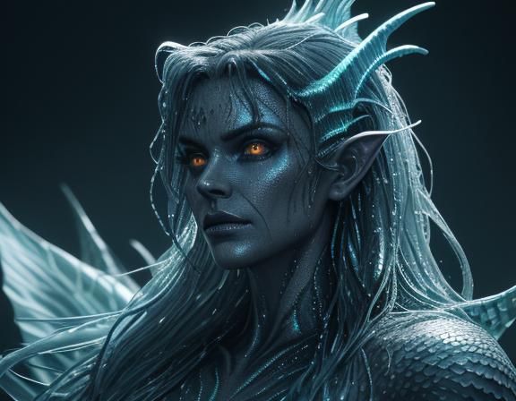 Horror Mermaid with Bioluminescent Accents in Digital Art