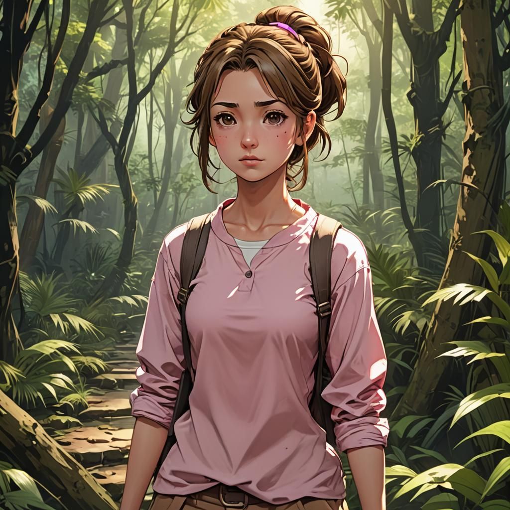 Sad Medieval Girl in Jungle Anime Style