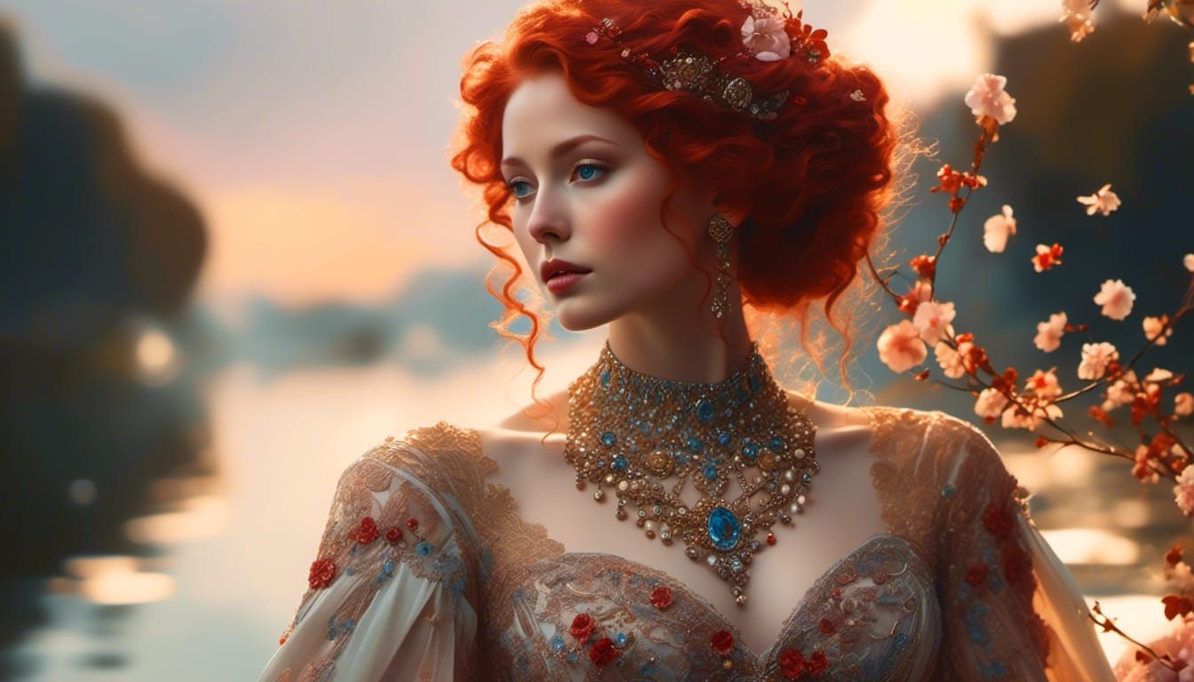 Rococo Lady with Flowers and Gems