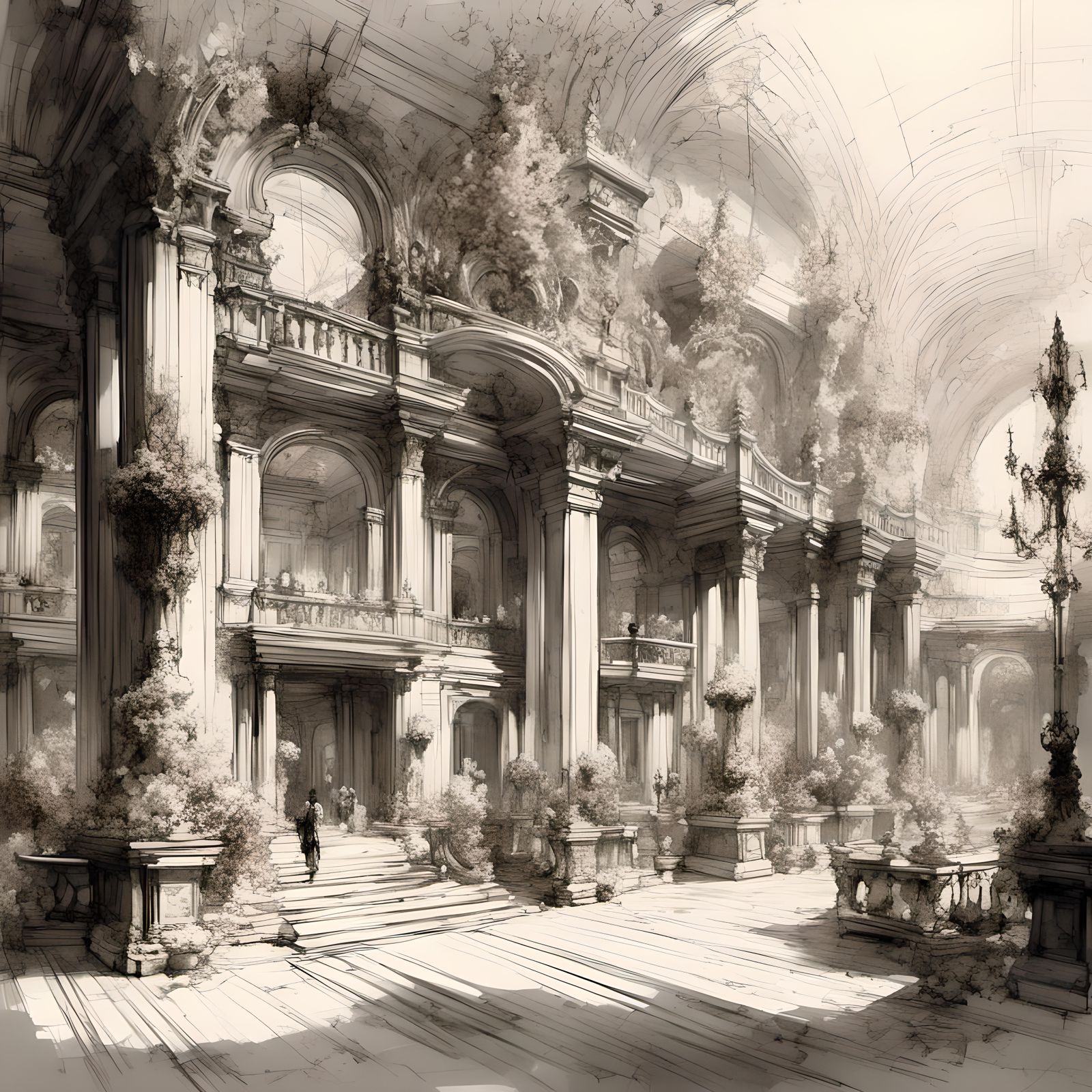 Detailed Black Ink Architectural Sketch of London