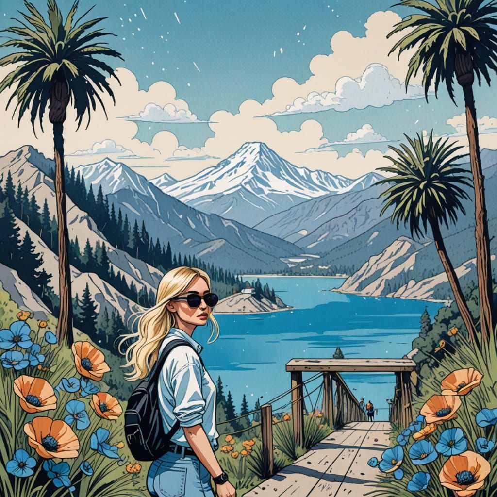 Surreal Collaged Photo Landscape with Nodding Woman