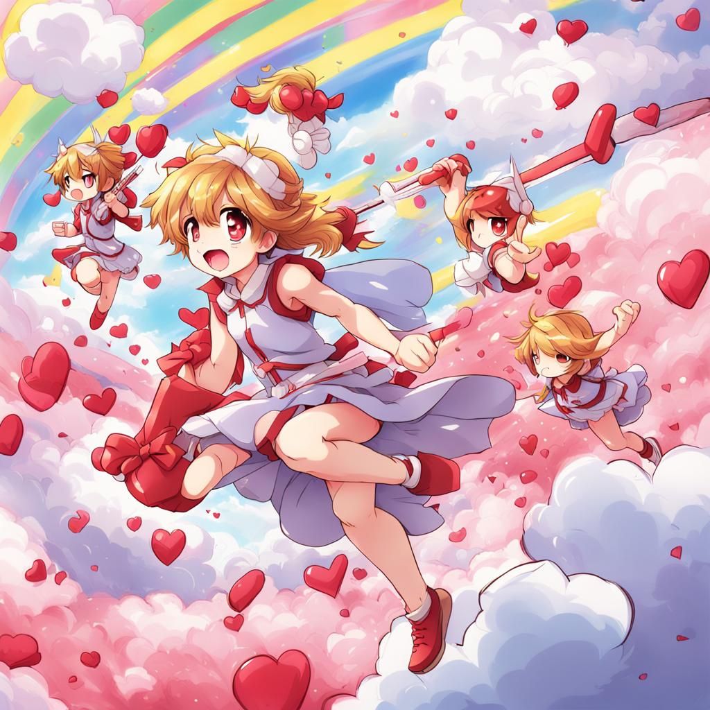Cupid Farting Hearts in Anime Style