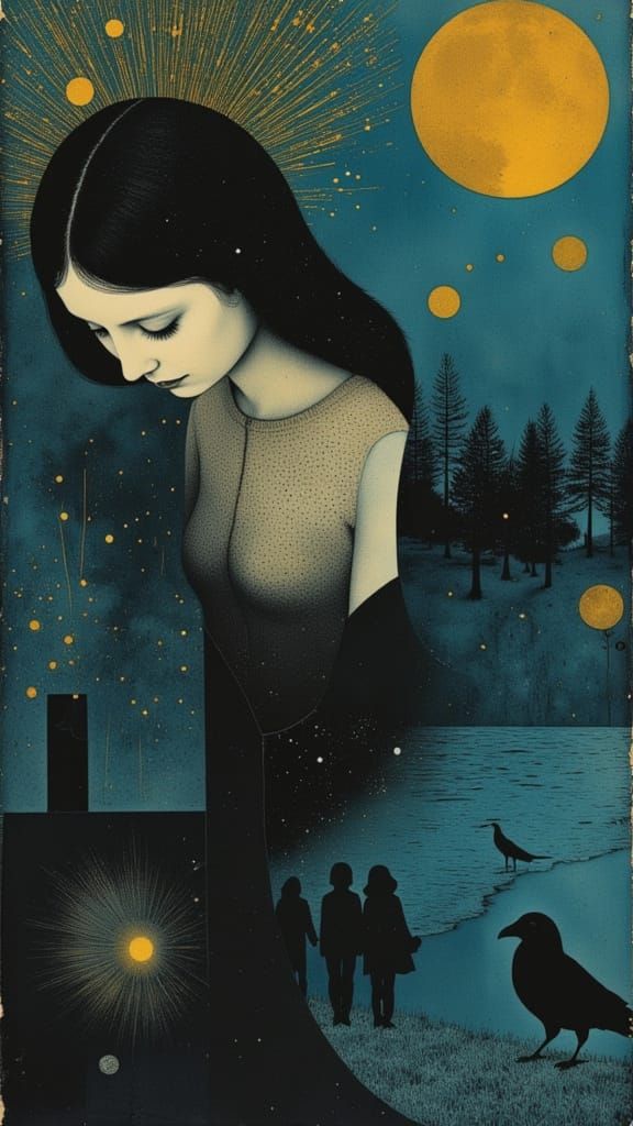 Celestial Landscape in Iridescent Hues with Gothic and Art N...