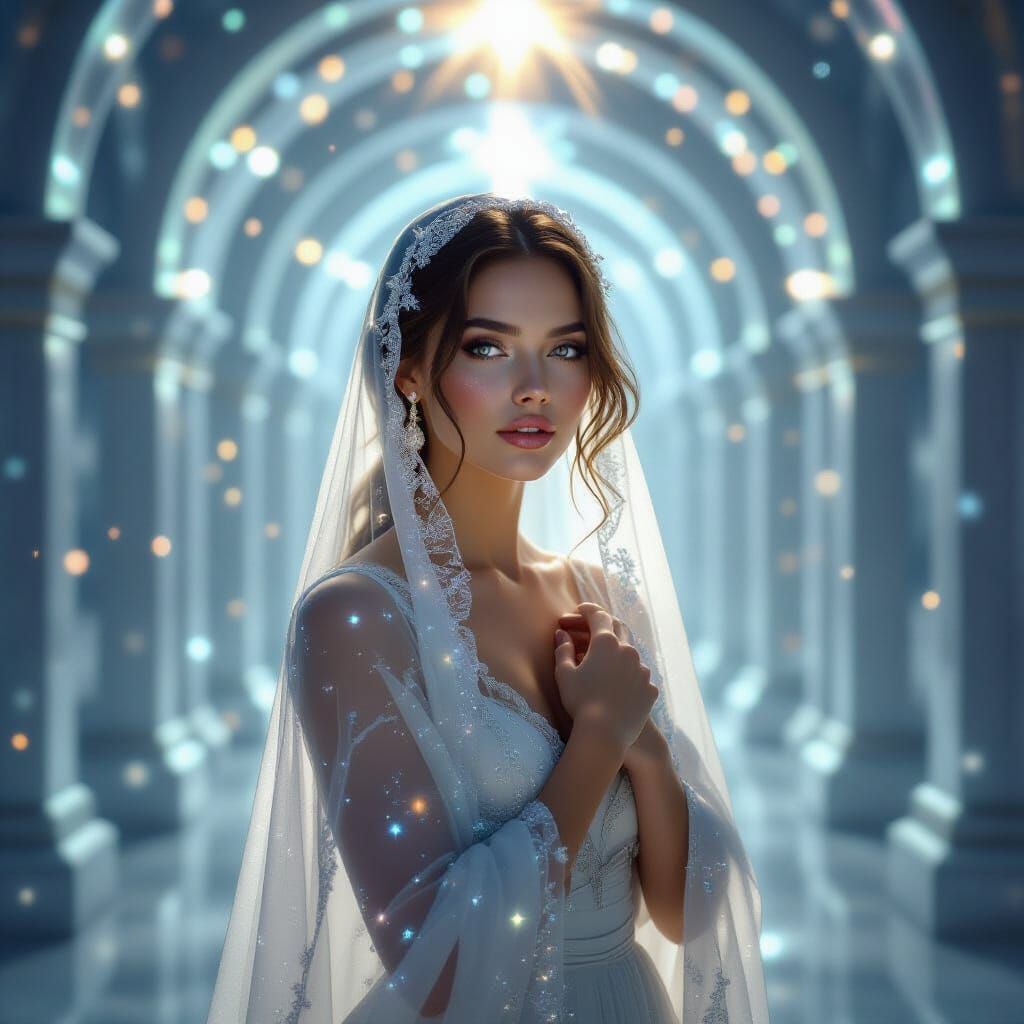 Celestial Woman Portrait with Luminous Energy Arch