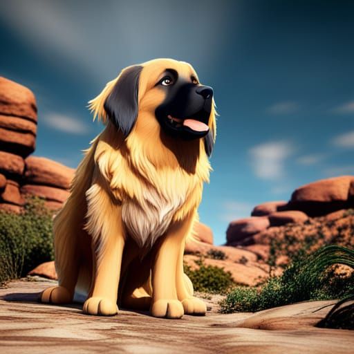 Person as Leonberger Dog in Detailed Matte Painting