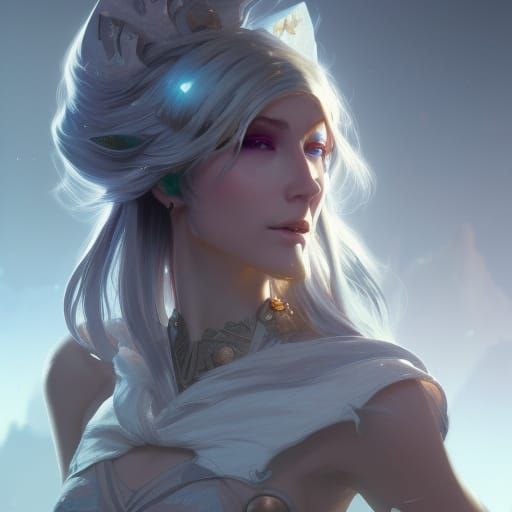 Moon Elf Portrait in Hyperdetailed Digital Art