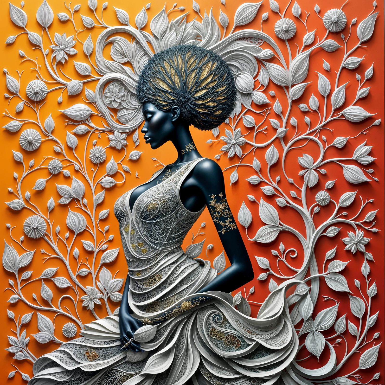 Papercraft Woman with Ornate Filigree Design