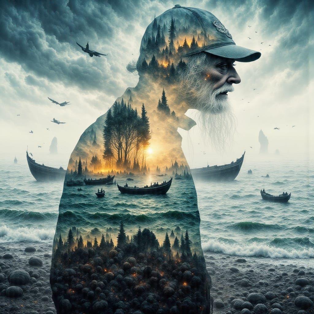 Old Fisherman's Sad Memory of War and Sea