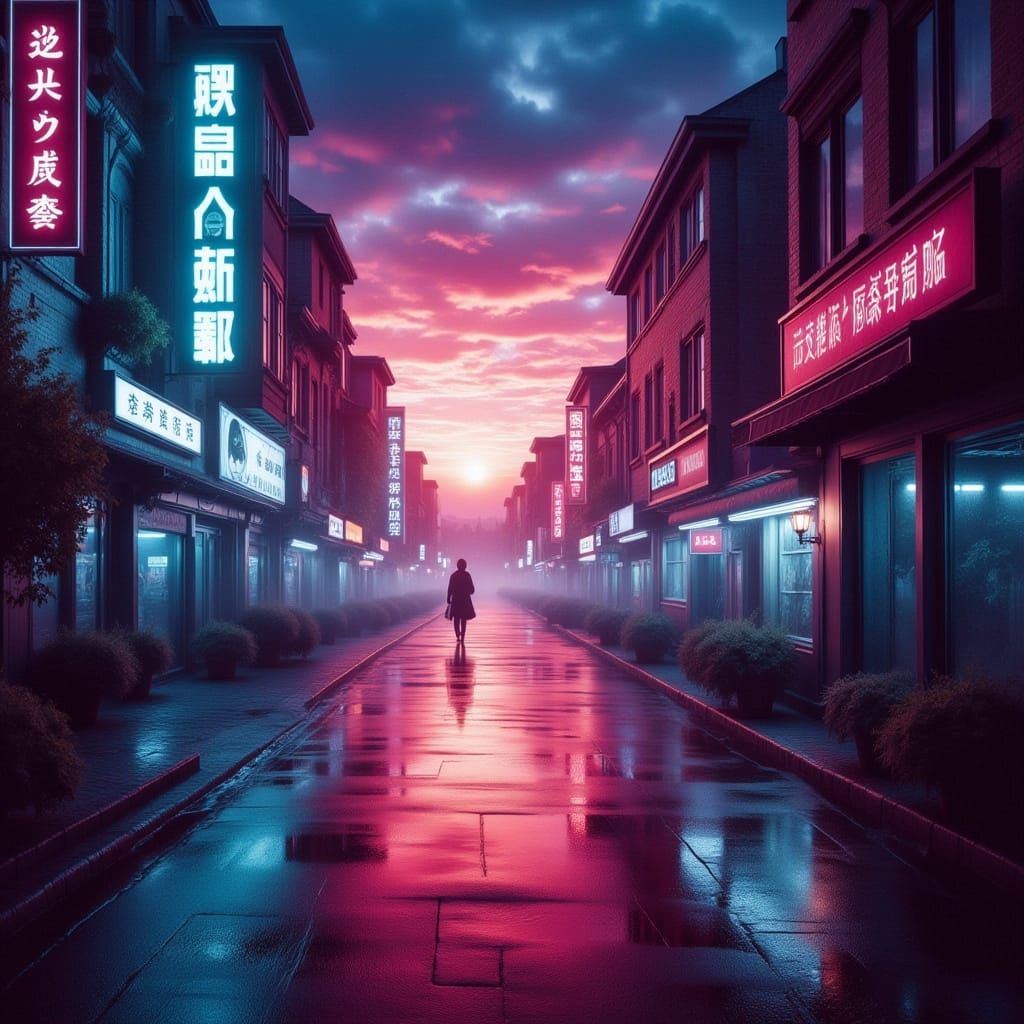 Neon Cityscape at Dusk in Cyberpunk Style