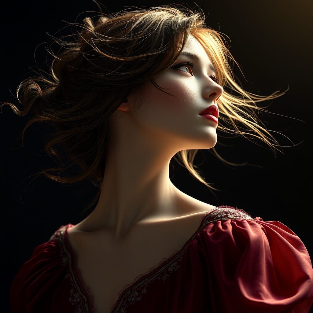 Windswept Woman Portrait in Dark Fantasy Style