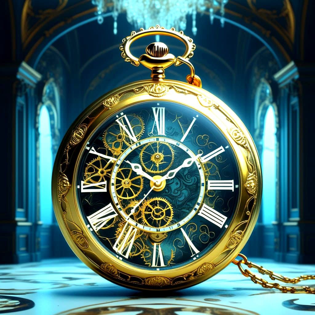 Surrealism. Close up. A misty micro clockwork pocket watch f...