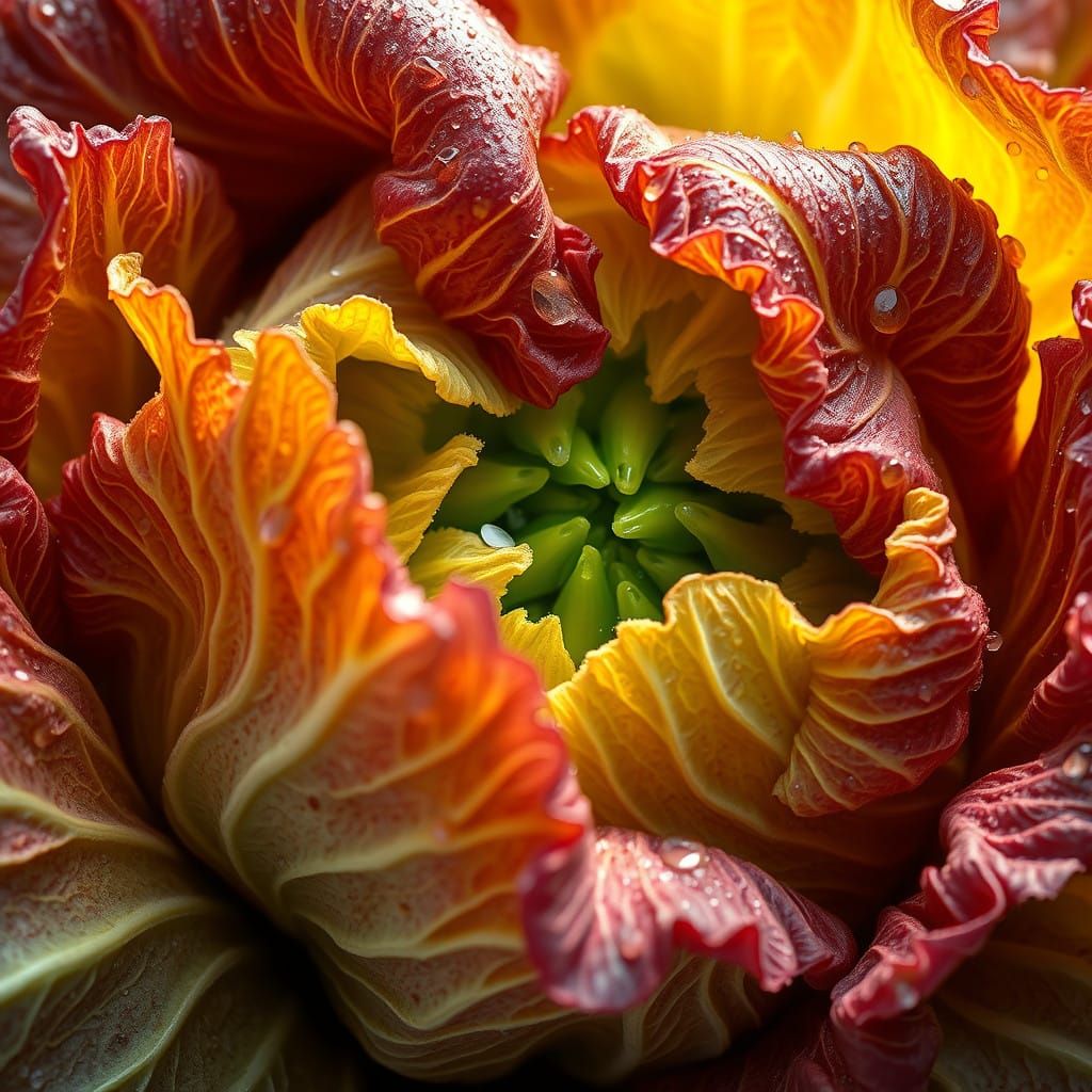 Hyperrealistic Close-up of a Dew-Kissed Lettuce Head