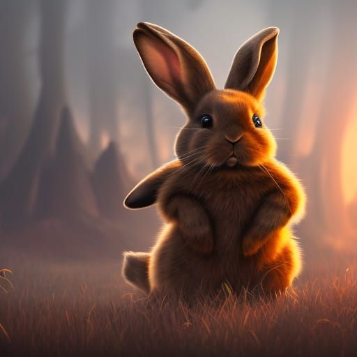 Cute Brown Bunny in Detailed Matte Painting
