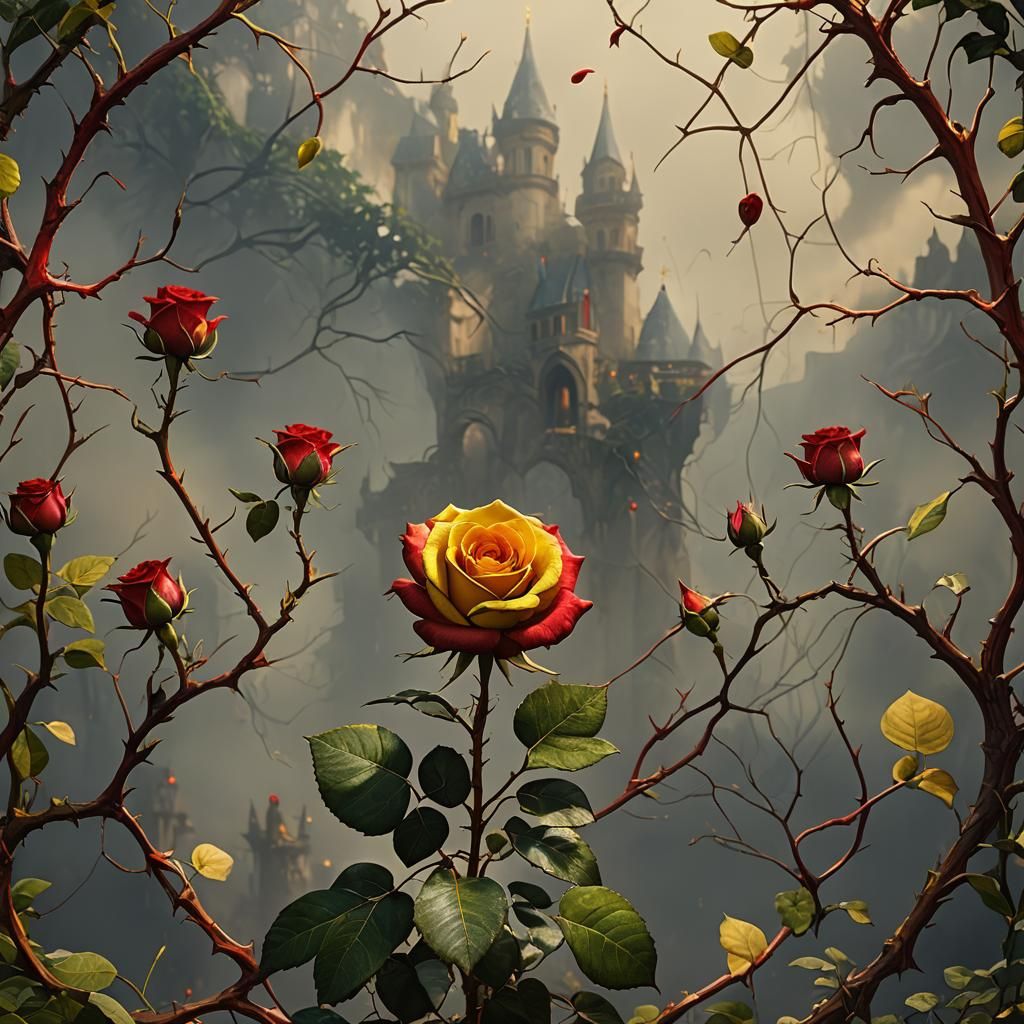 Yellow Rose with Red Edges: Matte Painting