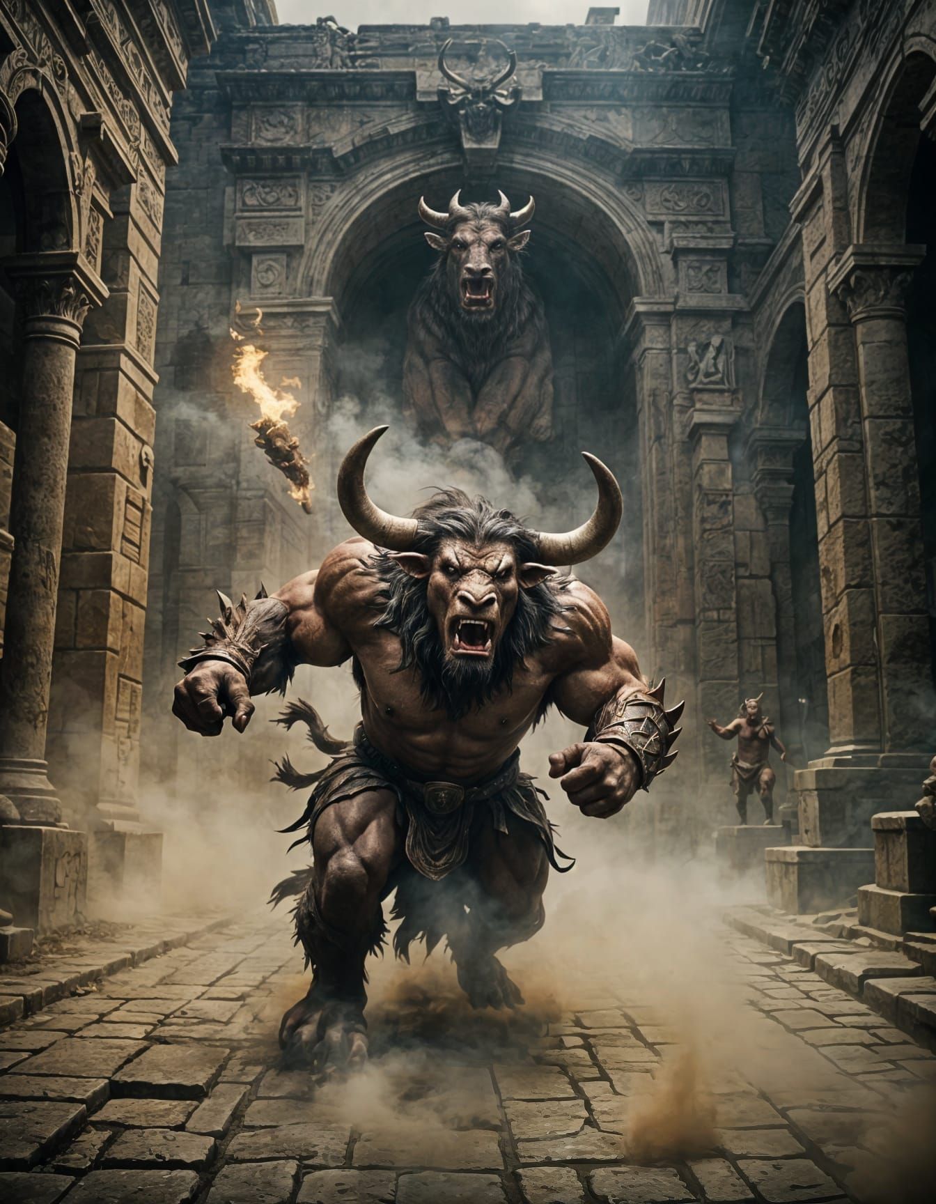 Minotaur Roaring in Pursuit: Cinematic Action