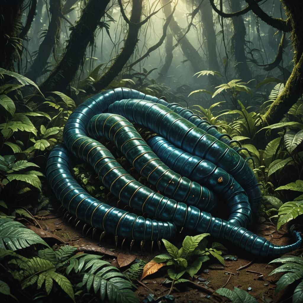Gigantic Millipede Arthropleura Armata in Primeval Rainfores...