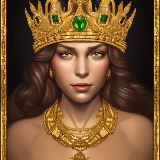 Opulent Queen with Crown Jewels, Chiaroscuro Portrait