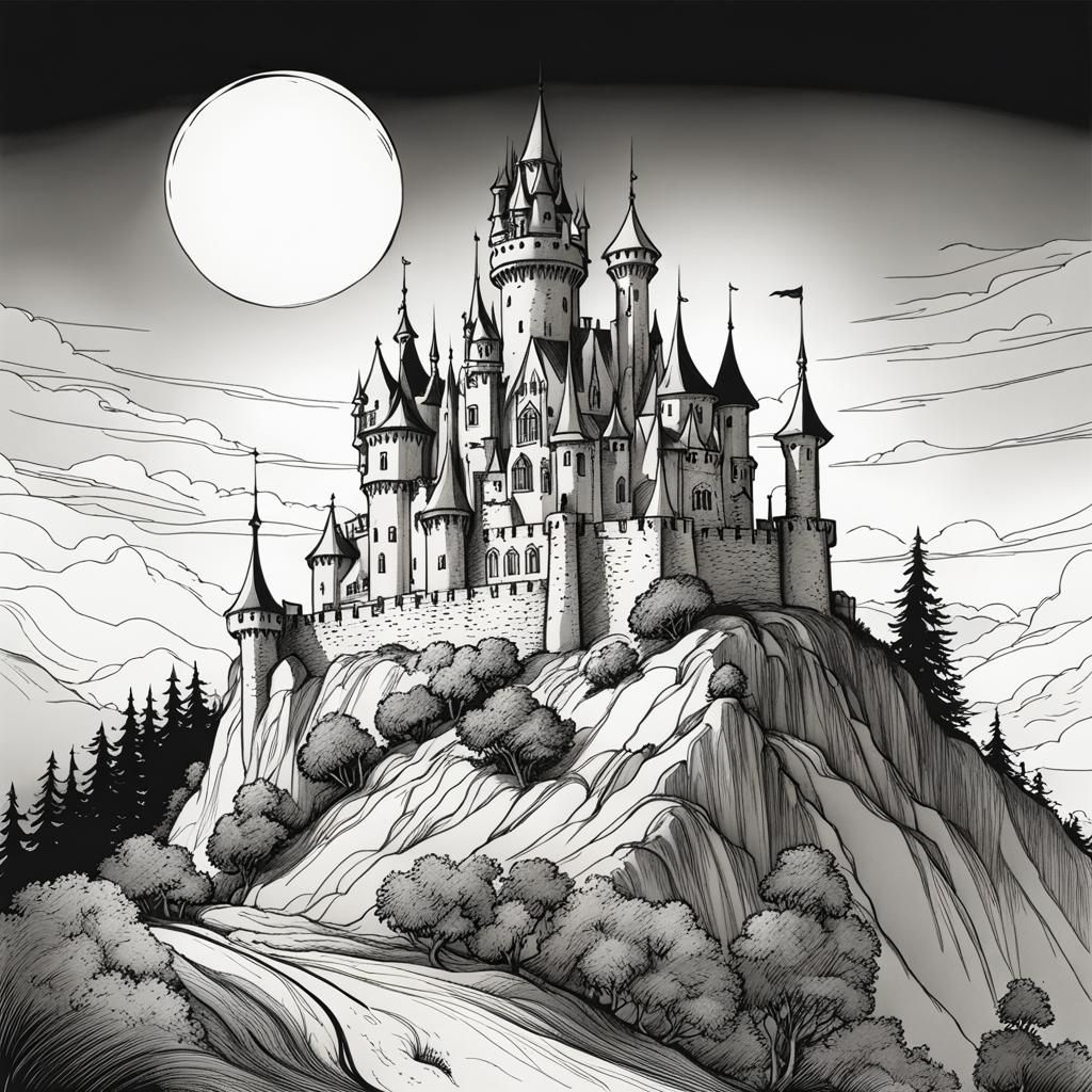 Fairytale Castle Ink Sketch in Arthur Rackham Style