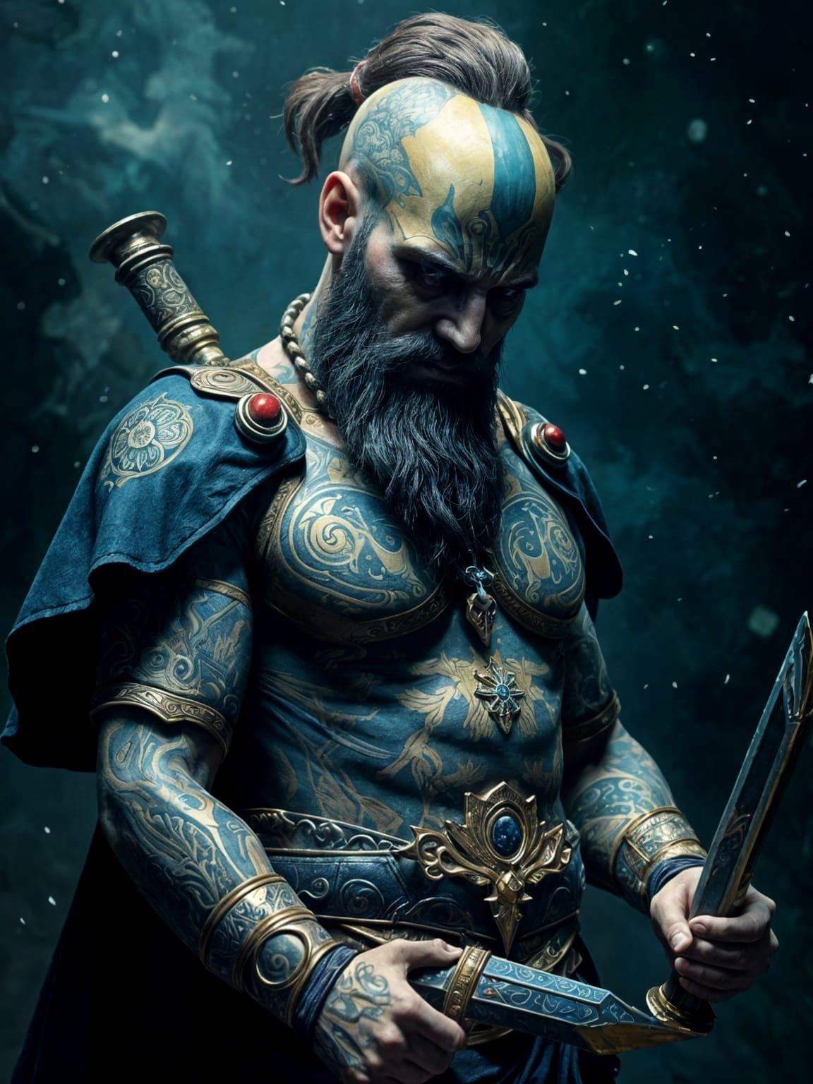 Kratos Dark Fantasy Painting in Imperial Colors