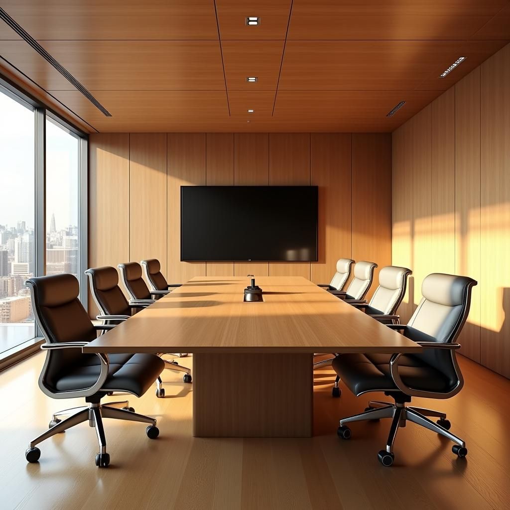 Sunlit Meeting Room with Modern Wood Furniture