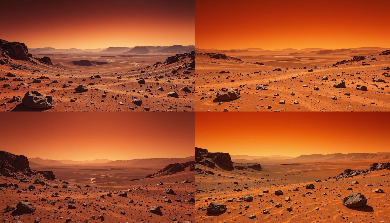 Barren Lunar Landscape Under Vivid Orange Sky
