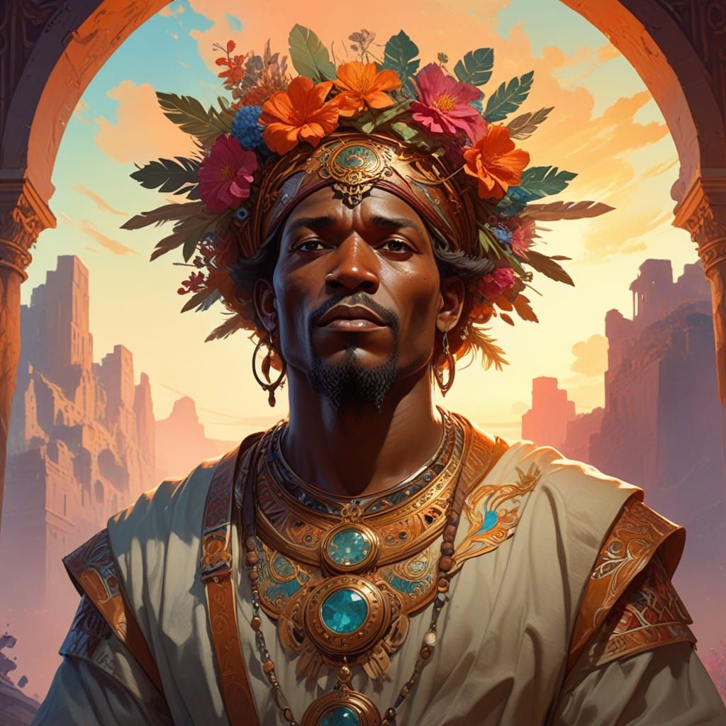 African God of Strength in Cosmic Fantasy Art