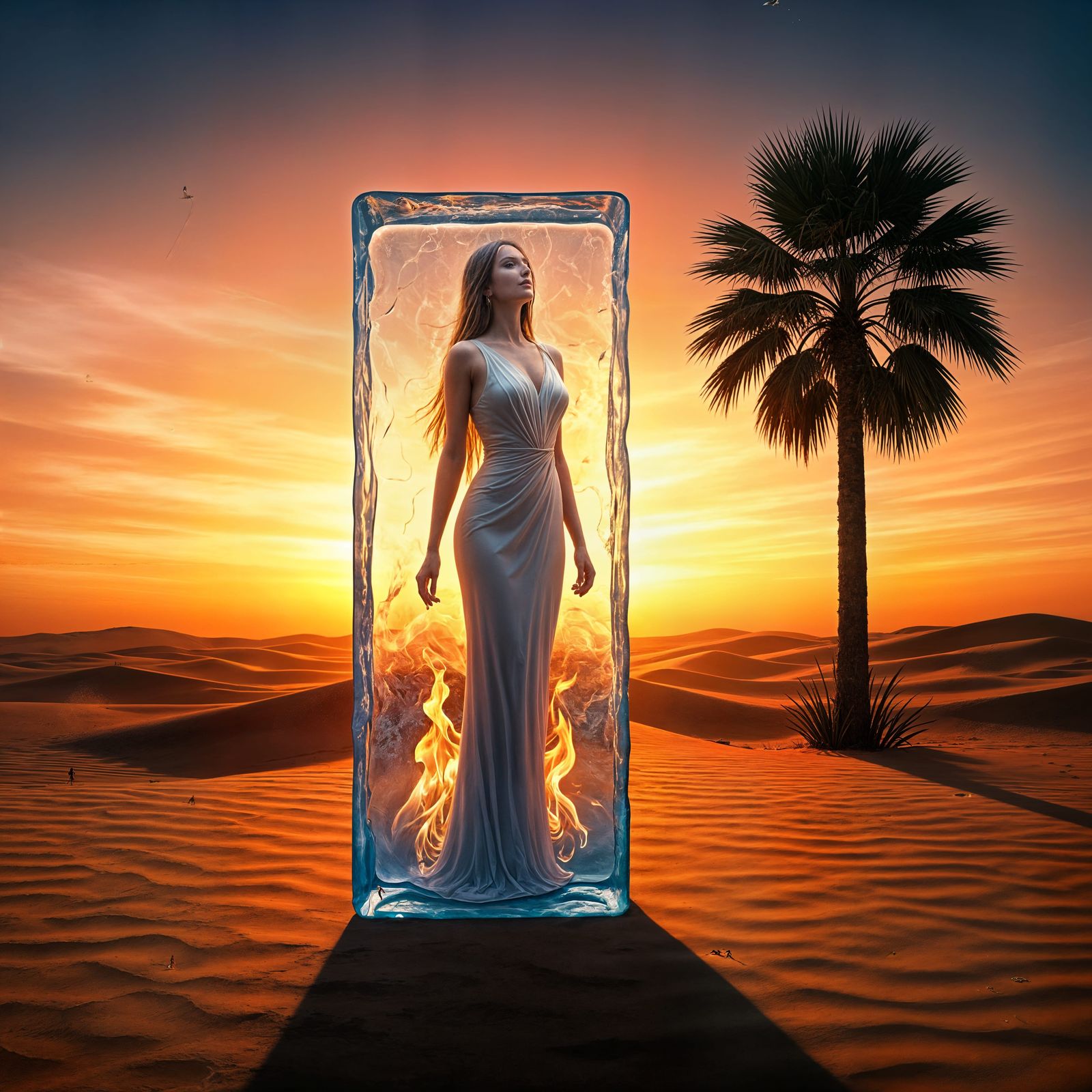 Surreal Desert Landscape with Frozen Beauty