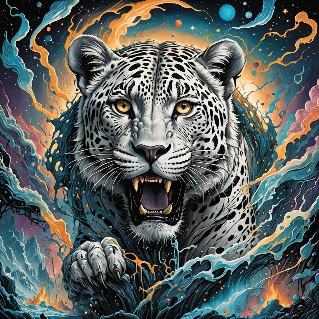 White Leopard in Surreal Comic Book Art