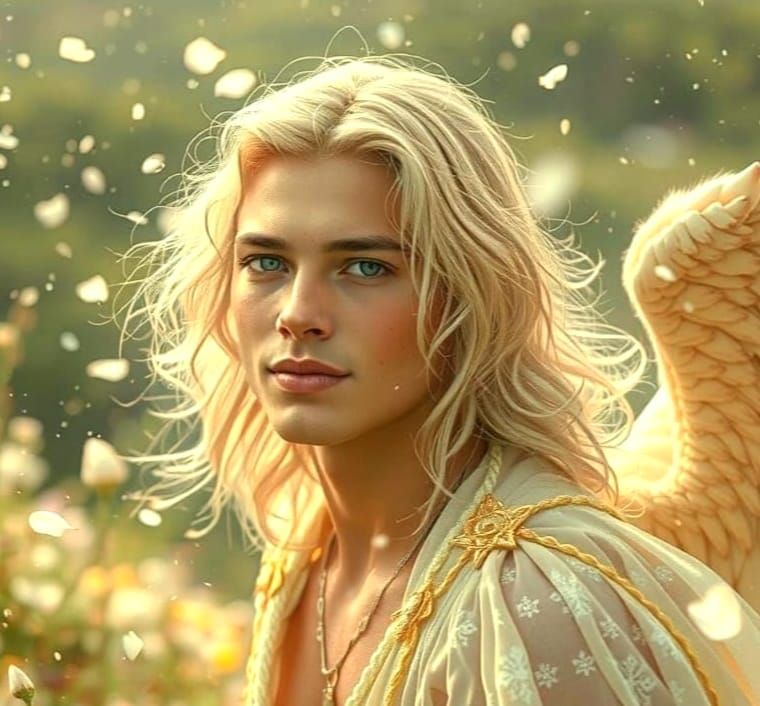 Ethereal Angel Descends on Floral Hilltop