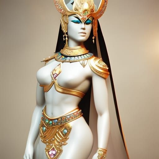 Egyptian Goddess Bastet with Cat Head, Hyperrealistic Art