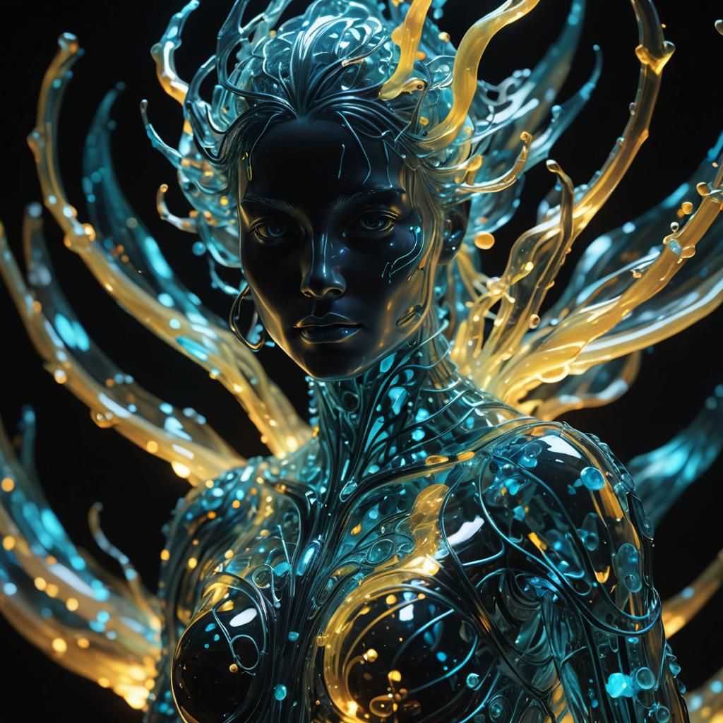 Ethereal Bioluminescent Glass Sculpture Radiating Light