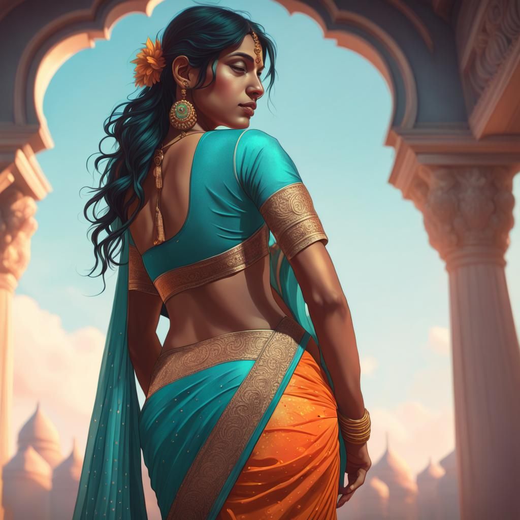 Indian Girl in Saree: Detailed Hip Curves