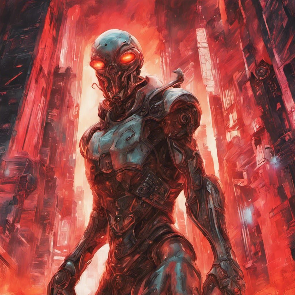 Alien Cyborg Outlaw in Hyperrealistic Sci-Fi Style