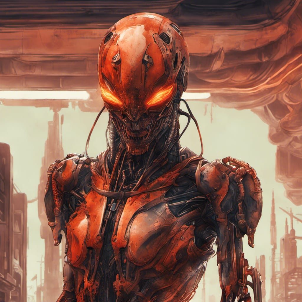 Alien Cyborg Outlaw in Hyperrealistic Sci-Fi Style