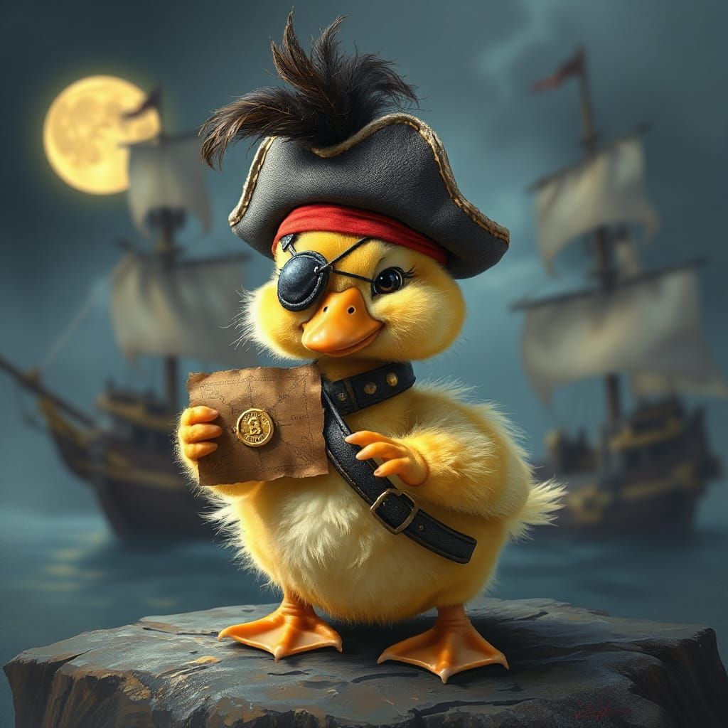 Adorable Pirate Duckling with Treasure Map
